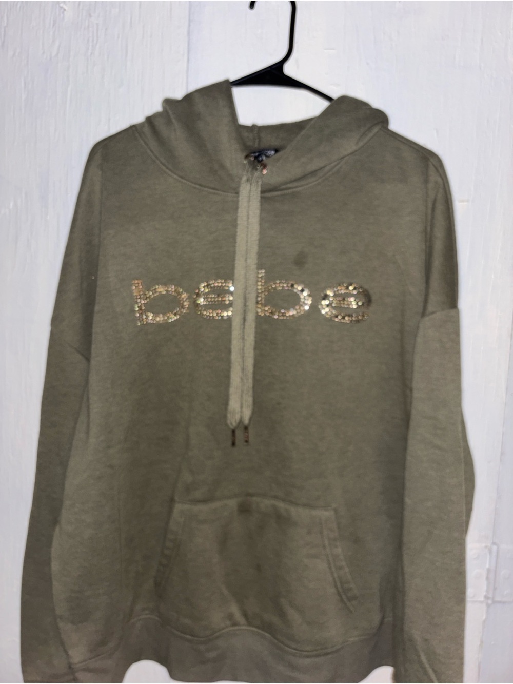 bebe Olive Green Sequin Logo Hoodie
